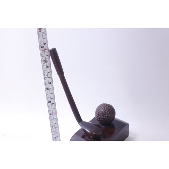 Bronze book end Golf Ball and a Driver, Wooden Figure, 9 inches, Sports Souvenir - Picture 2 of 2